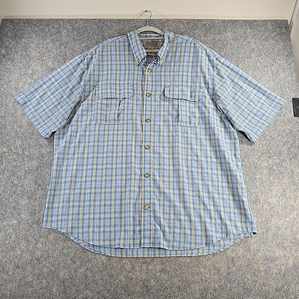 Duluth Trading Co Men's 2XL Short Sleeve Button-Up Performance Shirt Blue Plaid